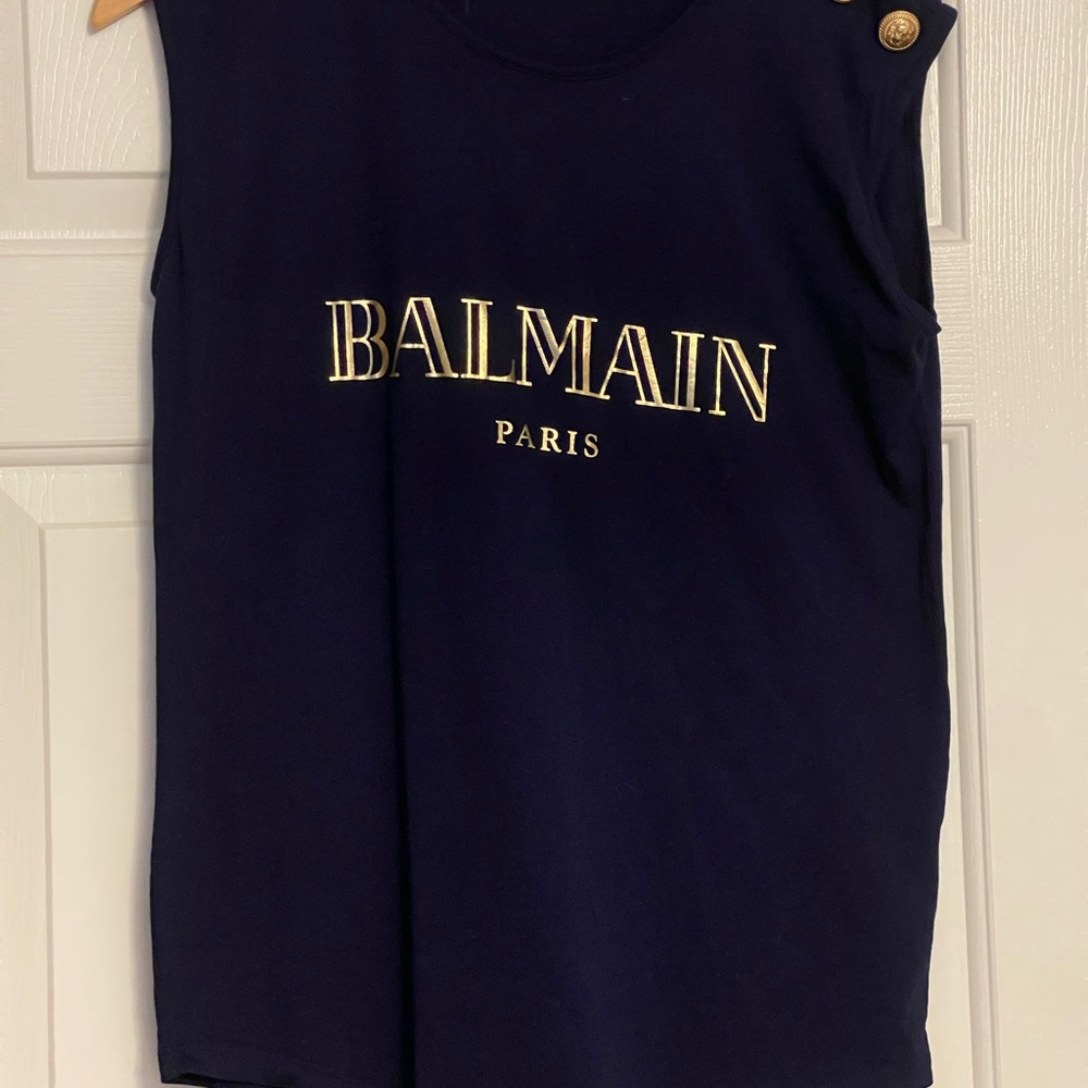 Balmain Blue and Gold Muscle Tee
